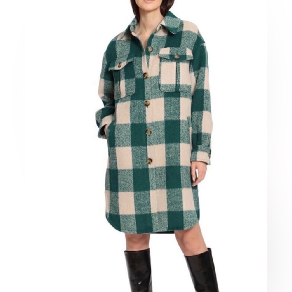 Avec Les Filles Longline Green Buffalo Check long shirt jacket size S